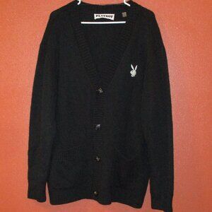 Playboy Sun Pac Men Large Black White Long Sleeve Button Up Cardigan Sweater